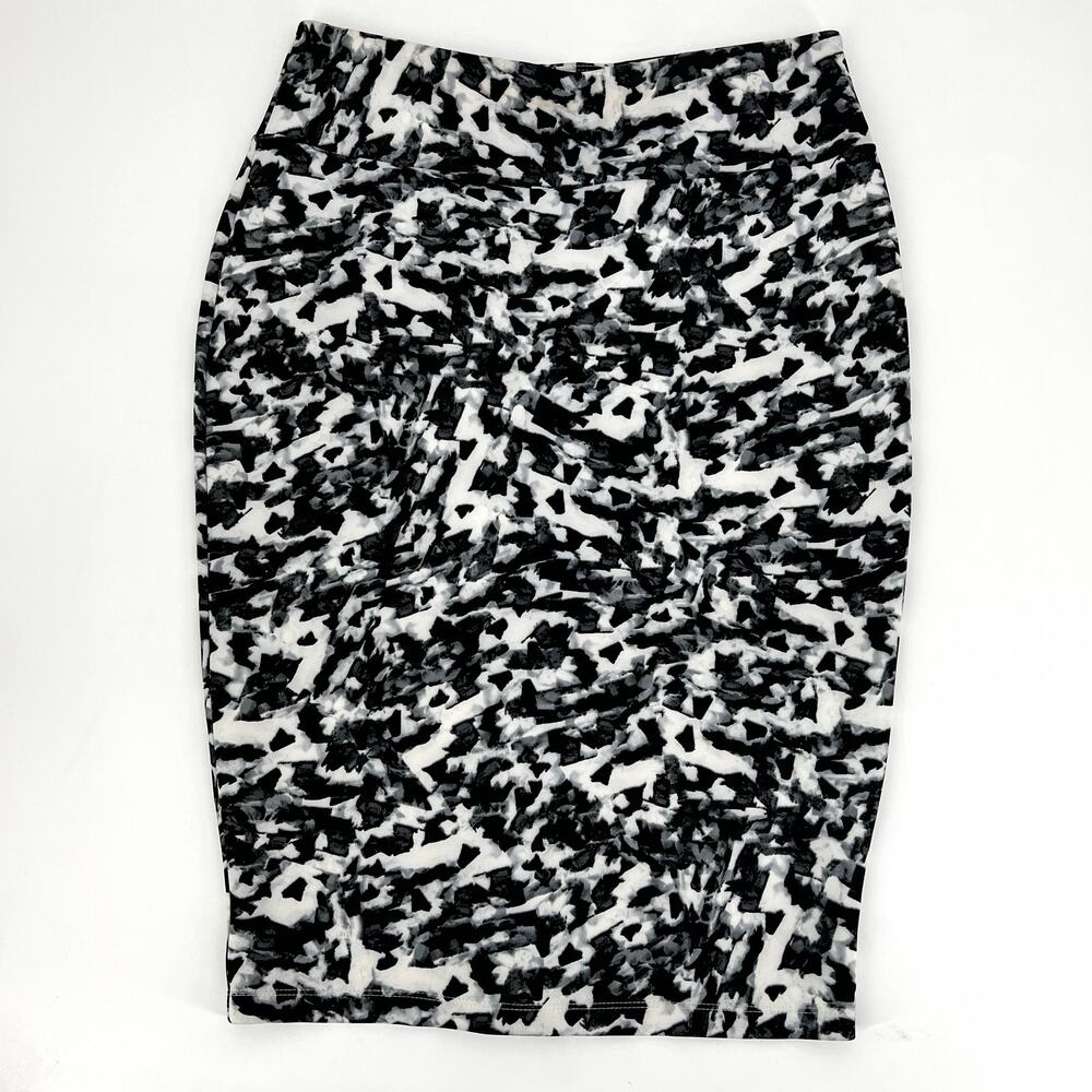 Carmen Marc Valvo Womens Pencil Skirt Abstract Black White Brushstroke Size L